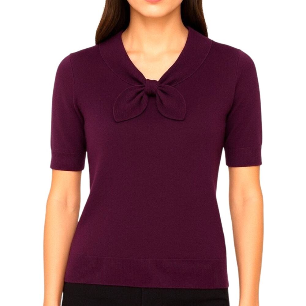 CELINE Purple Wool Front Tie Sweater Top